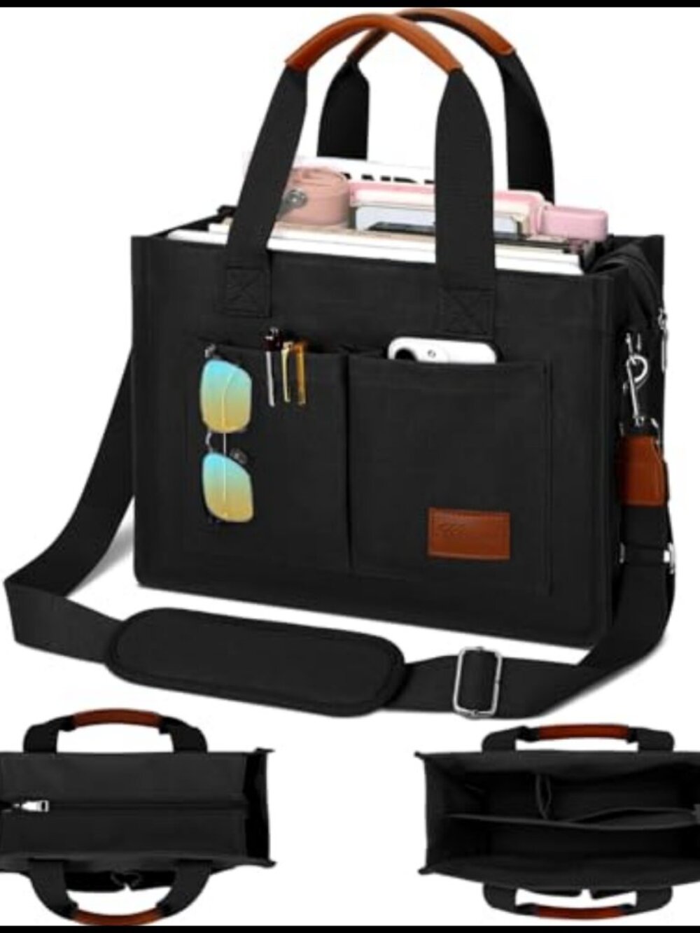 Large Canvas Tote Bag with Zipper Compartments Crossbody Work Messenger Purse